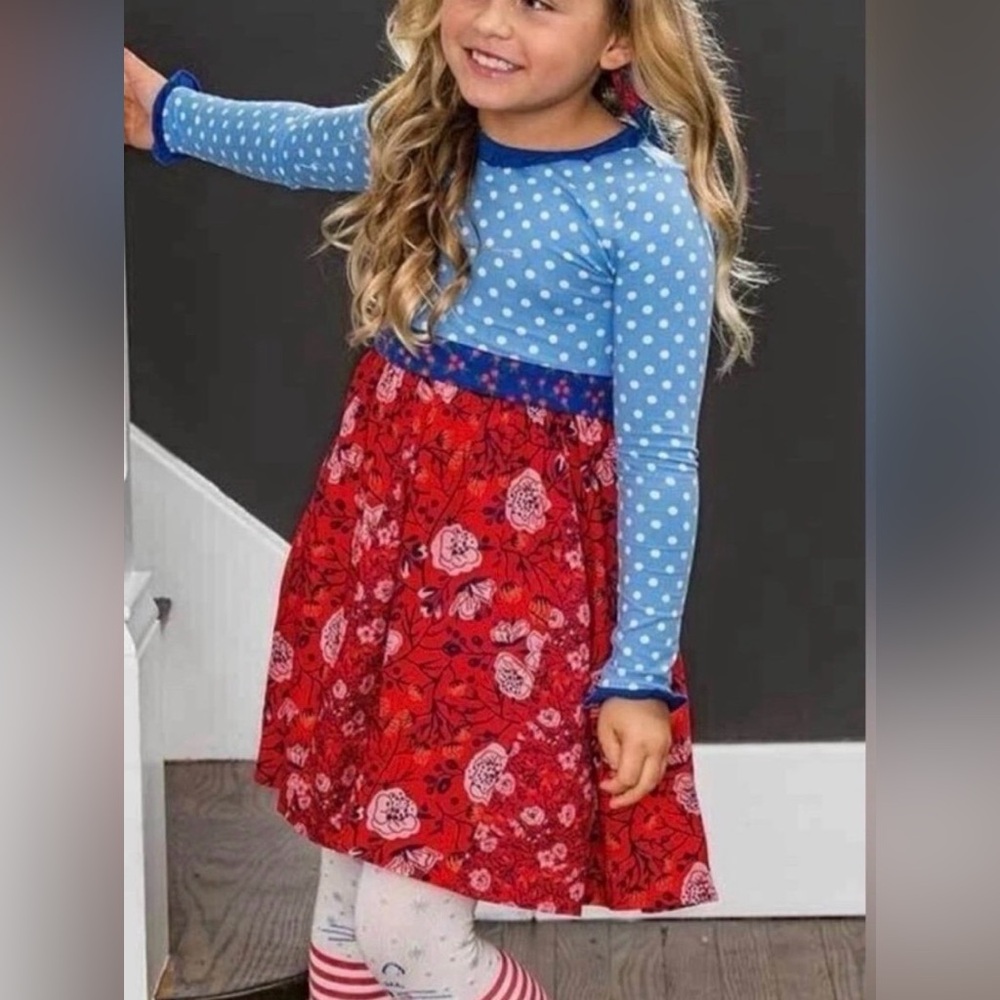 Matilda Jane Nothing But Nice polka dot floral dress Blue Red Girls 12 twirl‎